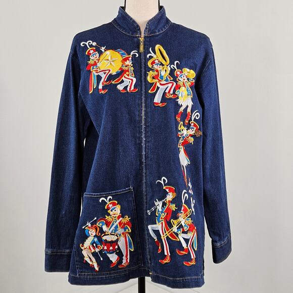 Bob Mackie Vintage Wearable Art Denim Zip Cardigan Americana Women M | FLAW - Picture 1 of 16